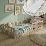 Kinderbett Bodenbett 90x200 | 120x200 | 140x200 cm mit Rausfallschutz & Lattenrost Montessori Bett Bed Gitterbett Kinder Jugendbett Einzelbett optional mit Matratze
