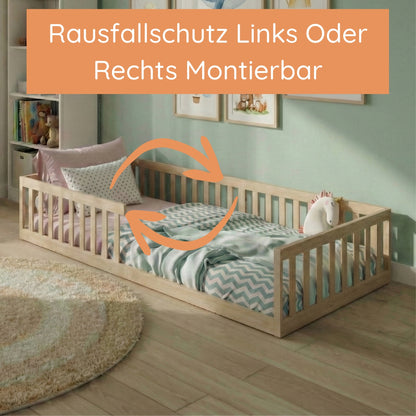 Kinderbett Bodenbett 90x200 | 120x200 | 140x200 cm mit Rausfallschutz & Lattenrost Montessori Bett Bed Gitterbett Kinder Jugendbett Einzelbett optional mit Matratze
