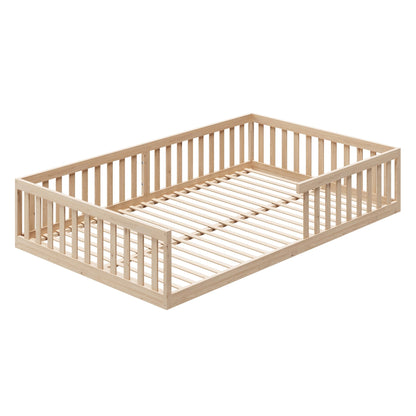 Kinderbett Bodenbett 90x200 | 120x200 | 140x200 cm mit Rausfallschutz & Lattenrost Montessori Bett Bed Gitterbett Kinder Jugendbett Einzelbett optional mit Matratze