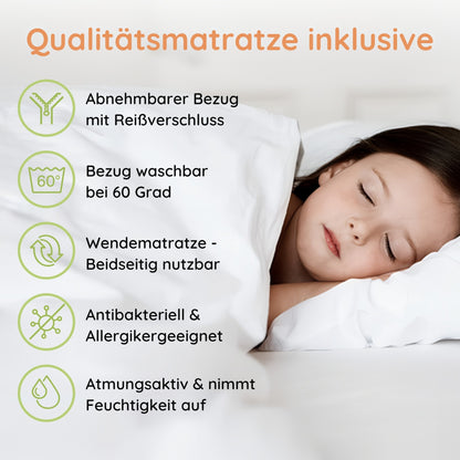 Kinderbett Bodenbett 90x200 | 120x200 | 140x200 cm mit Rausfallschutz & Lattenrost Montessori Bett Bed Gitterbett Kinder Jugendbett Einzelbett optional mit Matratze