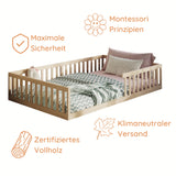 Kinderbett Bodenbett 90x200 | 120x200 | 140x200 cm mit Rausfallschutz & Lattenrost Montessori Bett Bed Gitterbett Kinder Jugendbett Einzelbett optional mit Matratze