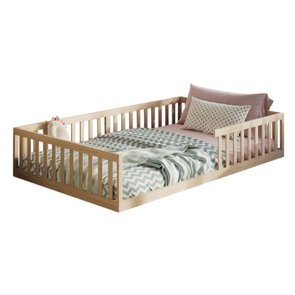 Kinderbett Bodenbett 90x200 | 120x200 | 140x200 cm mit Rausfallschutz & Lattenrost Montessori Bett Bed Gitterbett Kinder Jugendbett Einzelbett optional mit Matratze