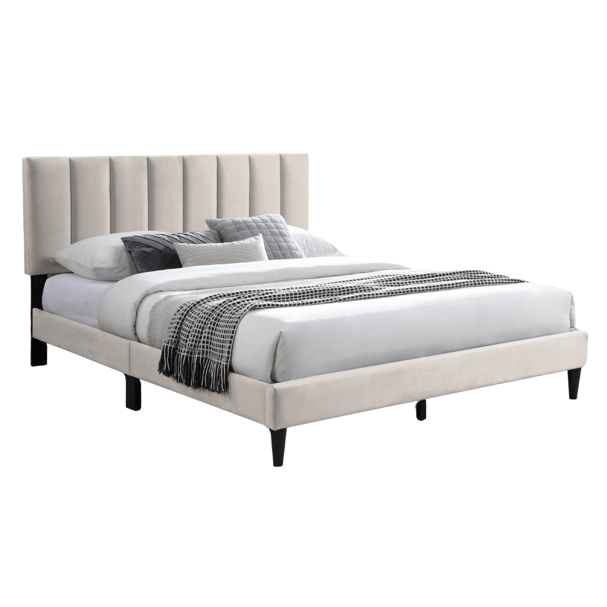 Bett 140x200 und 160x200 cm, Polsterbett mit Lattenrost, Bettgestell 140x200 & 160x200 cm, Doppelbett mit weichem Bezug und gepolstertem Kopfteil mit vertikaler & Kassettensteppung, robustes Gestell, hoher Liegekomfort