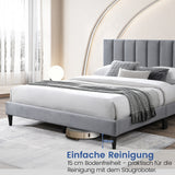 Bett 140x200 und 160x200 cm, Polsterbett mit Lattenrost, Bettgestell 140x200 & 160x200 cm, Doppelbett mit weichem Bezug und gepolstertem Kopfteil mit vertikaler & Kassettensteppung, robustes Gestell, hoher Liegekomfort