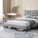 Bett 140x200 und 160x200 cm, Polsterbett mit Lattenrost, Bettgestell 140x200 & 160x200 cm, Doppelbett mit weichem Bezug und gepolstertem Kopfteil mit vertikaler & Kassettensteppung, robustes Gestell, hoher Liegekomfort