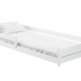 Kinderbett Bodenbett 90x200 I 120x200 | 140x200 cm mit Rausfallschutz & Lattenrost Montessori Bett Bed Gitterbett Kinder Jugendbett Einzelbett optional mit Matratze | weiß