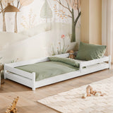 Kinderbett Bodenbett 90x200 I 120x200 | 140x200 cm mit Rausfallschutz & Lattenrost Montessori Bett Bed Gitterbett Kinder Jugendbett Einzelbett optional mit Matratze | weiß