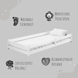 Kinderbett Bodenbett 90x200 I 120x200 | 140x200 cm mit Rausfallschutz & Lattenrost Montessori Bett Bed Gitterbett Kinder Jugendbett Einzelbett optional mit Matratze | weiß