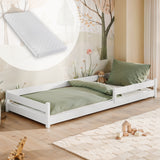 Kinderbett Bodenbett 90x200 I 120x200 | 140x200 cm mit Rausfallschutz & Lattenrost Montessori Bett Bed Gitterbett Kinder Jugendbett Einzelbett optional mit Matratze | weiß