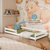 Kinderbett Bodenbett 90x200 I 120x200 | 140x200 cm mit Rausfallschutz & Lattenrost Montessori Bett Bed Gitterbett Kinder Jugendbett Einzelbett optional mit Matratze | weiß
