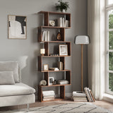 Regal Bücherregal Raumteiler | Modernes Holzregal mit versetzter Fachaufteilung | Stabil & vielseitig für Wohnzimmer, Büro oder Flur | 70x24x190 cm (BxTxH) | Dunkles Holz