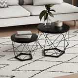 Couchtisch, Wohnzimmertisch, Tisch | 2er Set mit Metallgestell und runder Platte | Beistelltisch modern | 50x44 & 40x37 cm (BxH)