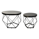 Couchtisch, Wohnzimmertisch, Tisch | 2er Set mit Metallgestell und runder Platte | Beistelltisch modern | 50x44 & 40x37 cm (BxH)