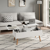 Couchtisch Beistelltisch Wohnzimmertisch Tisch Couch Sofatisch weiß | höhenverstellbar mit verstecktem Stauraum und Holzfüßen | 100x50x41,5 cm (BxTxH) | Weiß