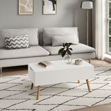 Couchtisch Beistelltisch Wohnzimmertisch Tisch Couch Sofatisch weiß | höhenverstellbar mit verstecktem Stauraum und Holzfüßen | 100x50x41,5 cm (BxTxH) | Weiß