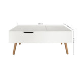 Couchtisch Beistelltisch Wohnzimmertisch Tisch Couch Sofatisch weiß | höhenverstellbar mit verstecktem Stauraum und Holzfüßen | 100x50x41,5 cm (BxTxH) | Weiß