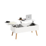 Couchtisch Beistelltisch Wohnzimmertisch Tisch Couch Sofatisch weiß | höhenverstellbar mit verstecktem Stauraum und Holzfüßen | 100x50x41,5 cm (BxTxH) | Weiß