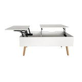 Couchtisch Beistelltisch Wohnzimmertisch Tisch Couch Sofatisch weiß | höhenverstellbar mit verstecktem Stauraum und Holzfüßen | 100x50x41,5 cm (BxTxH) | Weiß