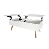 Couchtisch Beistelltisch Wohnzimmertisch Tisch Couch Sofatisch weiß | höhenverstellbar mit verstecktem Stauraum und Holzfüßen | 100x50x41,5 cm (BxTxH) | Weiß