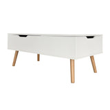Couchtisch Beistelltisch Wohnzimmertisch Tisch Couch Sofatisch weiß | höhenverstellbar mit verstecktem Stauraum und Holzfüßen | 100x50x41,5 cm (BxTxH) | Weiß