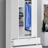 Moderner Kleiderschrank Weiß mit Schubladen | 2-türiger Kleiderschrank Garderobenschrank mit Regalböden, Kleiderstange und 2 Schubladen für Schlafzimmer, Kinderzimmer, Flur | 90x51x182 cm