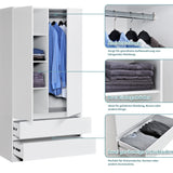 Moderner Kleiderschrank Weiß mit Schubladen | 2-türiger Kleiderschrank Garderobenschrank mit Regalböden, Kleiderstange und 2 Schubladen für Schlafzimmer, Kinderzimmer, Flur | 90x51x182 cm