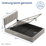 Polsterbett 140x200 & 160x200 cm mit Stauraum und Lattenrost Doppelbett mit hydraulischem Bettkasten Gepolstertes Bett Bed Stauraumbett Stabiler Bettrahmen Samt