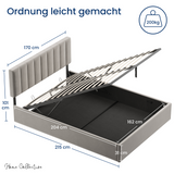 Polsterbett 140x200 & 160x200 cm mit Stauraum und Lattenrost Doppelbett mit hydraulischem Bettkasten Gepolstertes Bett Bed Stauraumbett Stabiler Bettrahmen Samt