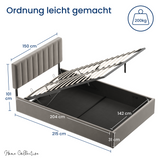 Polsterbett 140x200 & 160x200 cm mit Stauraum und Lattenrost Doppelbett mit hydraulischem Bettkasten Gepolstertes Bett Bed Stauraumbett Stabiler Bettrahmen Samt