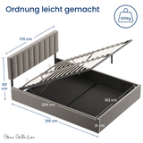Polsterbett 140x200 & 160x200 cm mit Stauraum und Lattenrost Doppelbett mit hydraulischem Bettkasten Gepolstertes Bett Bed Stauraumbett Stabiler Bettrahmen Samt
