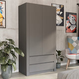 Moderner Kleiderschrank weiss mit Schubladen | 2-türiger Kleiderschrank Garderobenschrank | Platzsparender Schrank für Schlafzimmer, Ankleidezimmer, Flur, Kinderzimmer | 90x51x182 cm (LxBxH)