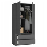 Moderner Kleiderschrank weiss mit Schubladen | 2-türiger Kleiderschrank Garderobenschrank | Platzsparender Schrank für Schlafzimmer, Ankleidezimmer, Flur, Kinderzimmer | 90x51x182 cm (LxBxH)