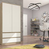 Moderner Kleiderschrank weiss mit Schubladen | 2-türiger Kleiderschrank Garderobenschrank | Platzsparender Schrank für Schlafzimmer, Ankleidezimmer, Flur, Kinderzimmer | 90x51x182 cm (LxBxH)