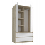 Moderner Kleiderschrank weiss mit Schubladen | 2-türiger Kleiderschrank Garderobenschrank | Platzsparender Schrank für Schlafzimmer, Ankleidezimmer, Flur, Kinderzimmer | 90x51x182 cm (LxBxH)