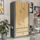 Moderner Kleiderschrank weiss mit Schubladen | 2-türiger Kleiderschrank Garderobenschrank | Platzsparender Schrank für Schlafzimmer, Ankleidezimmer, Flur, Kinderzimmer | 90x51x182 cm (LxBxH)