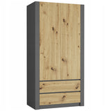 Moderner Kleiderschrank weiss mit Schubladen | 2-türiger Kleiderschrank Garderobenschrank | Platzsparender Schrank für Schlafzimmer, Ankleidezimmer, Flur, Kinderzimmer | 90x51x182 cm (LxBxH)