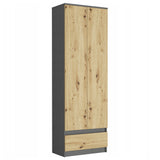 Moderner Kleiderschrank mit Schublade | 2-türiger Kleiderschrank Garderobenschrank | Platzsparender Schrank für Schlafzimmer, Ankleidezimmer, Flur, Kinderzimmer | 60x35x180 cm (BxTxH)