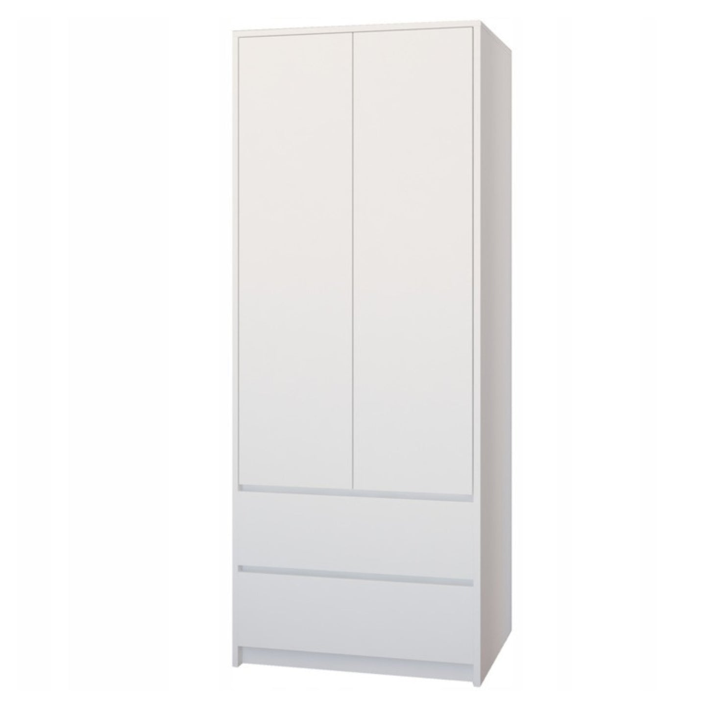 Moderner Kleiderschrank mit 2 Schubladen, 2-türiger Kleiderschrank Garderobenschrank, Platzsparender Schrank für Schlafzimmer, Ankleidezimmer, Flur, Kinderzimmer, 63x55x180 cm (BxTxH)