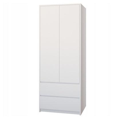 Moderner Kleiderschrank mit 2 Schubladen, 2-türiger Kleiderschrank Garderobenschrank, Platzsparender Schrank für Schlafzimmer, Ankleidezimmer, Flur, Kinderzimmer, 63x55x180 cm (BxTxH)