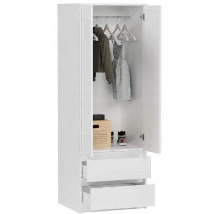 Moderner Kleiderschrank mit 2 Schubladen, 2-türiger Kleiderschrank Garderobenschrank, Platzsparender Schrank für Schlafzimmer, Ankleidezimmer, Flur, Kinderzimmer, 63x55x180 cm (BxTxH)