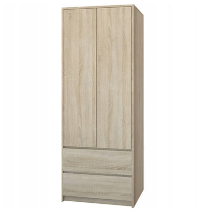 Moderner Kleiderschrank mit 2 Schubladen, 2-türiger Kleiderschrank Garderobenschrank, Platzsparender Schrank für Schlafzimmer, Ankleidezimmer, Flur, Kinderzimmer, 63x55x180 cm (BxTxH)