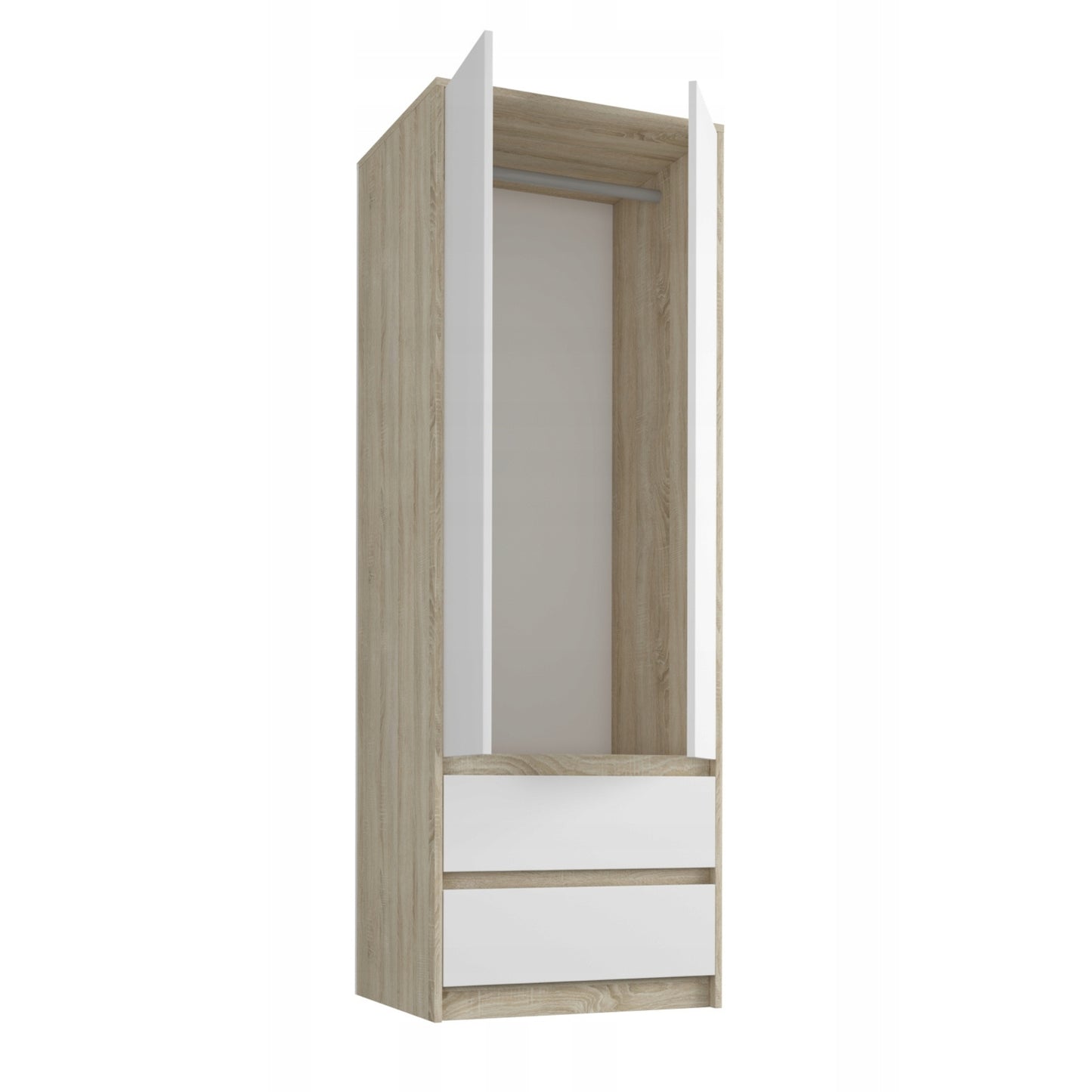 Moderner Kleiderschrank mit 2 Schubladen, 2-türiger Kleiderschrank Garderobenschrank, Platzsparender Schrank für Schlafzimmer, Ankleidezimmer, Flur, Kinderzimmer, 63x55x180 cm (BxTxH)