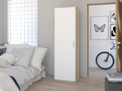 Moderner Kleiderschrank mit 1 Tür | Schrank mit Kleiderstange und Einlegeboden | Platzsparender Hochschrank für Schlafzimmer, Flur, Kinderzimmer | 42x55x180 cm (BxTxH)