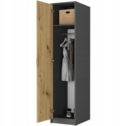 Moderner Kleiderschrank mit 1 Tür | Schrank mit Kleiderstange und Einlegeboden | Platzsparender Hochschrank für Schlafzimmer, Flur, Kinderzimmer | 42x55x180 cm (BxTxH)