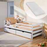 Kinderbett 90x200 mit zwei Schubladen, Rausfallschutz und Lattenrost, Vollholz massiv in weiss, Kinderbett Doppelbett Funktionsbett, optional Ausziehbett 90x190, optional Matratze