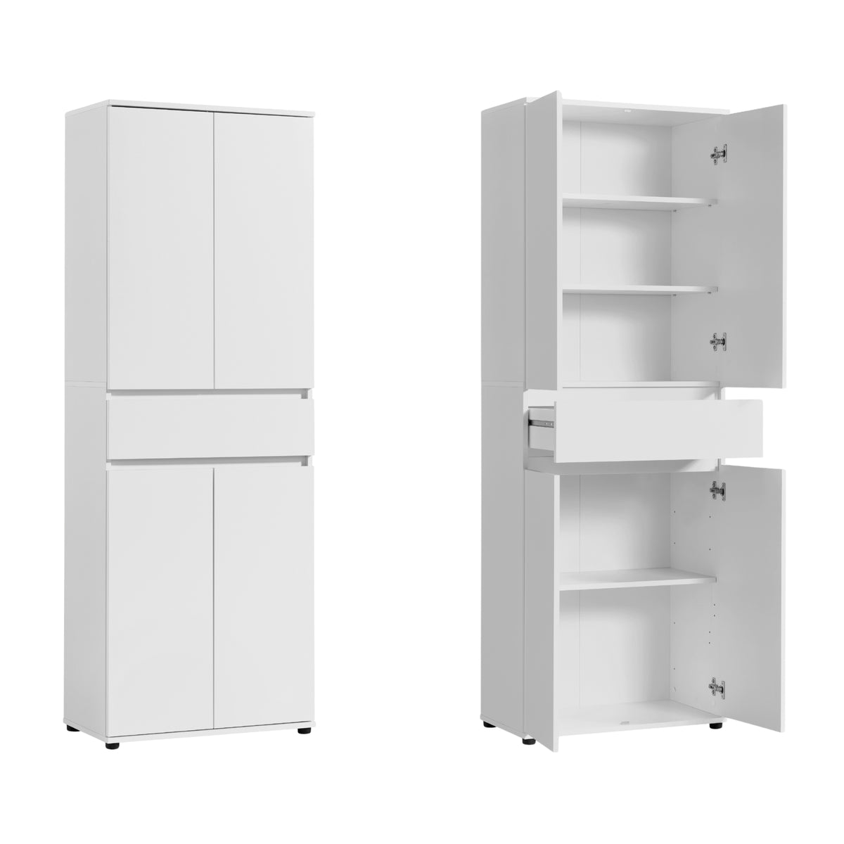 Schrank 60 cm breit mit 4 Türen & Schublade | Vielseitiger Aufbewahrungsschrank Mehrzweckschrank mit 3 Einlegeböden