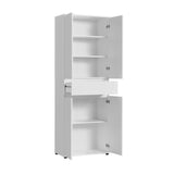 Schrank 60 cm breit mit 4 Türen & Schublade | Vielseitiger Aufbewahrungsschrank Mehrzweckschrank mit 3 Einlegeböden | Schmaler Schrank für Haushalt, Büro, Flur, Schlafzimmer | 64x34x180 cm (BxTxH) | Weiß