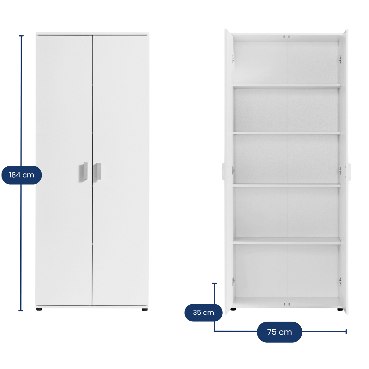 Mehrzweckschrank 75 cm breit mit Türen & Einlegeböden