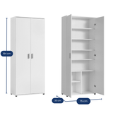 Mehrzweckschrank 75 cm breit mit Türen & Einlegeböden | Vielseitiger Haushaltsschrank für Vorräte, Putzmittel, Akten | Universalschrank für Haushalt, Flur, Büro, Keller | 75x35x184 cm (BxTxH) | Weiß