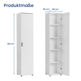 Schmaler Mehrzweckschrank 40 cm breit mit 1 Tür & 4 Einlegeböden | Universalschrank Haushaltsschrank für Haushalt, Flur, Büro oder Schlafzimmer | 40x35x184 cm (BxTxH)